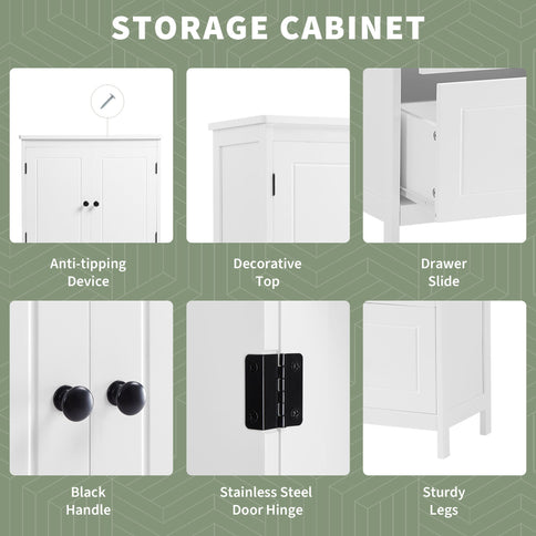 Bathroom Storage Cabinet With 2 Doors And Drawers, Adjustable Shelf