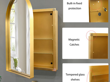 Arched Recessed Medicine Cabinet, Metal Framed Bathroom Wall Cabinet With Mirror And Adjustable Shelves, Wall Mirror With Storage For Bathroom