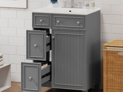 Transitional Style Bathroom Vanity Cabinet With Ceramic Sink