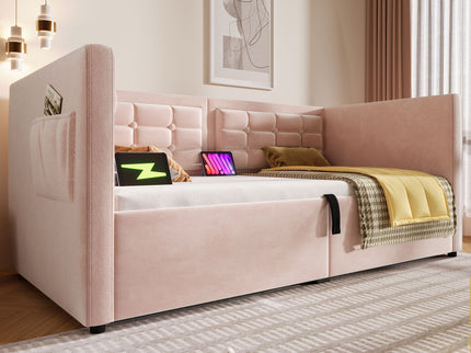 Upholstered Hydraulic Storage Daybed With USB & Type C Charging
