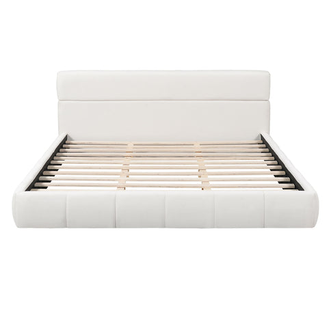Upholstered Platform Bed Frame With Soft Boucle Headboard