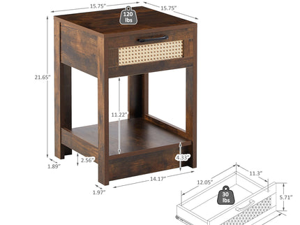 15.75" Rattan End Table With Drawer, Modern Nightstand, Side Table For Living Room, Bedroom
