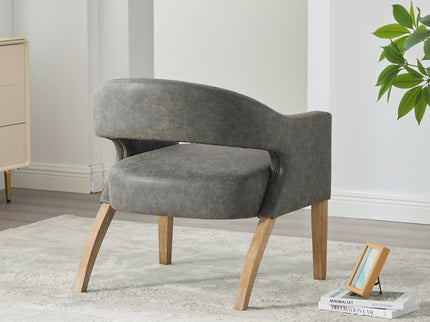 Upholstered Open Back Armchair With Weathered Rubberwood Legs