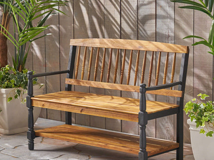 Slatted Bench With Built In Shelf
