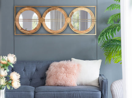3 Mirror Piece Wall Mirror InRectangular Frame, Home Wall Decor For Bedroom Living Room - Brown