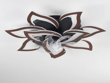 32" Flower Ceiling Fan With LED Dimmable Light, Low Profile Flush Mount Fan With Remote Control, 6 Speeds