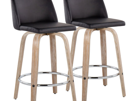 Toriano - Modern Design Fixed Height Counter Stool With Swivel With Round Footrest (Set of 2)