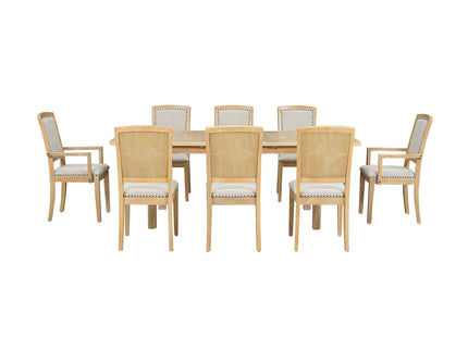 Topmax - Rustic Extendable Dining Table Set With Removable Leaf, 6 Upholstered Armless Dining Chairs And 2 Padded Arm Chairs, 9 Pieces