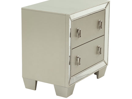 Nightstand With 2 Drawers And Mirror Accent - Silver