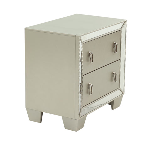 Nightstand With 2 Drawers And Mirror Accent - Silver