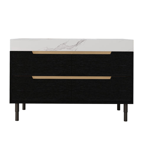 Bathroom Vanity With Undermount Sink, 4 Drawers Storage, Free Standing / Wall Mounted - Black / White
