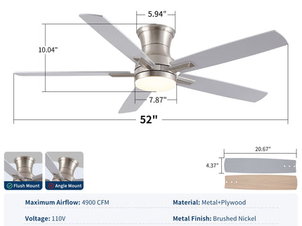 Mordern Flush Mount Ceiling Fan With Light And Remote Control
