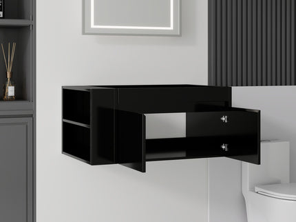 Floating Bathroom Vanity Cabinet, Soft Close Double Drawers, Open Side Storage, Wall Mounted, Cabinet Only