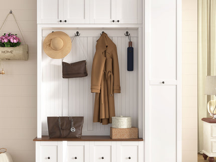 Entryway Hall Tree With Storage Bench, Coat Rack Shoe Bench With Cabinets