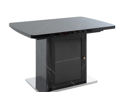 Modern Rectangle Dining Table With Stretchable Top, Storage Cabinet