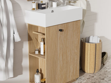 Bathroom Vanity With Sink, Freestanding Wood Grain Cabinet With Storage