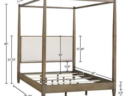 Queen Canopy Bed Frame With Upholstered Headboard - Brown