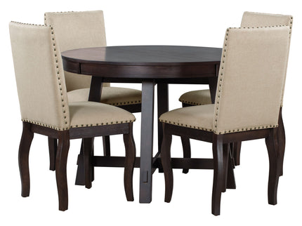 Round Extendable Dining Table Set With 4 Upholstered Chairs