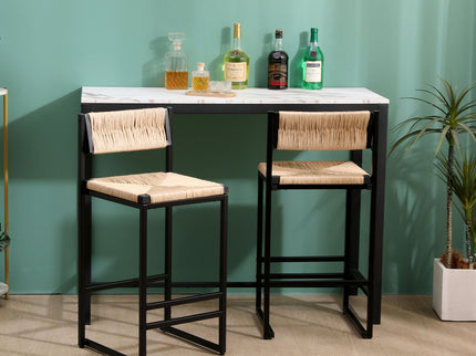 Bar Stools Paper Rope Weave Dining Chairs With Back Hand Weave Stools For Kichen Island, Bar & Counter (Set of 2)
