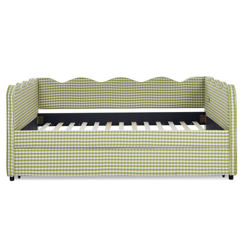 Gingham Daybed With USB Charging Port, Wave-Shaped Design