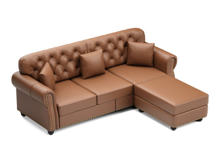 Upholstered Sofa With Nailhead Trim, Rolled Armrests With Ottoman