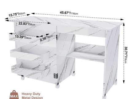4 In 1 Folding Sewing Table With Lockable Wheels, Multi Functional Craft Station - White