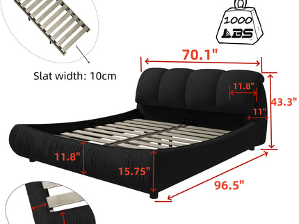 Luxury Upholstered Platform Bed With Oversized Padded Backrest And Solid Wood Frame