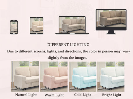 L-Shaped Sofa With Pull Out Sofa Bed With USB