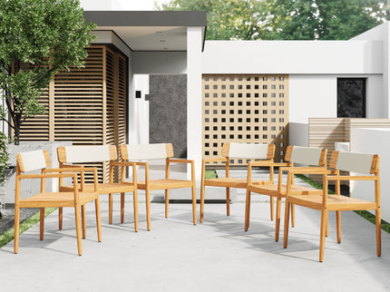 Creative Braided Acacia Wood Outdoor Dining Table And Chairs With Armrests (Set of 2) - Teak / White