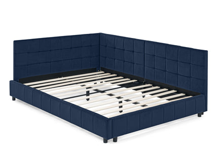Mid-Century Storage Upholstered Tufted Bed Frame With Backrest And Armrests