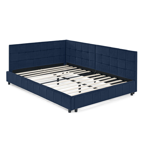 Mid-Century Storage Upholstered Tufted Bed Frame With Backrest And Armrests