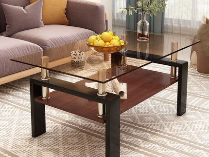 Modern Rectangular Coffee Table With Tempered Glass Top