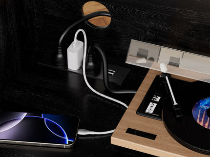 Eco-Friendly Vinyl Record Player Stand With Flip-Top Storage, Media Console With Dual Outlets And Dustproof Drawers