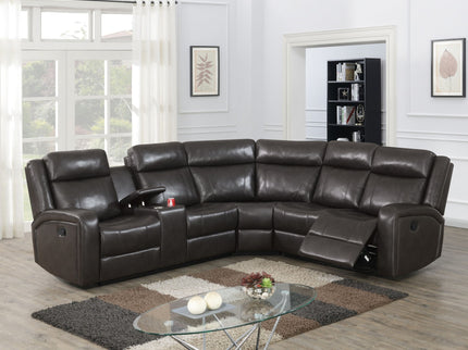 Manual Motion Recliner Sectional Sofa With Console And Cup Holders - Brown