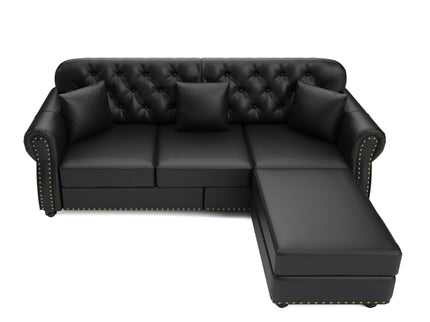 Upholstered Sofa With Nailhead Trim, Rolled Armrests With Ottoman