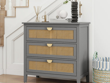 3 Drawer Cabinet, Natural Rattan, American Furniture