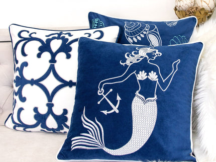Liz Mermaid Pillow Cover With Matching Back And Hidden Zipper - Indigo