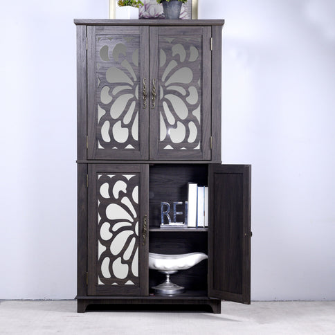 Modern Sideboard Buffet With 4 Mirrored Doors, Adjustable Shelves