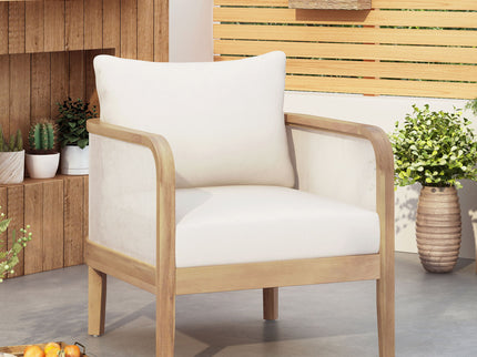 Outdoor Acacia Wood Patio Club Chair, Textilene Patio Furniture, Waterproof Thick Cushion Deep Seating For Porch, Garden, Backyard, Balcony, Weight Capacity 400Lbs, Light Teak - Beige