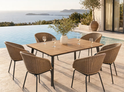 7 Piece Outdoor Patio Dining Set For 6, Conversation Set With Table & 6 Armchairs - Purple Pink Flower / Yellow