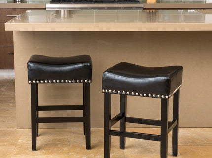 Soltique - Backless Dining Counter Stool With Nailhead Trim (Set of 2)