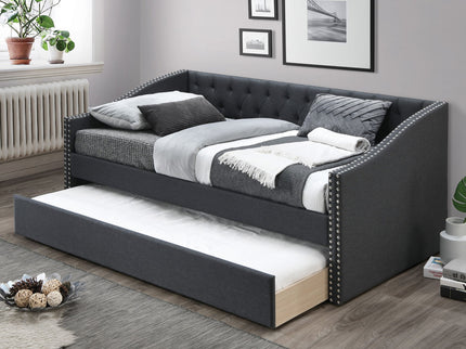 Daybed With Trundle Nailhead Trim Button Tufted