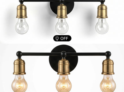 3 Light Wall Sconce, Vanity Light, No Bulbs Included - Black / Gold