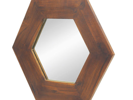 Hexagon Mirror With Natural Wood Frame, Wall Decor For Living Room Bathroom Hallway