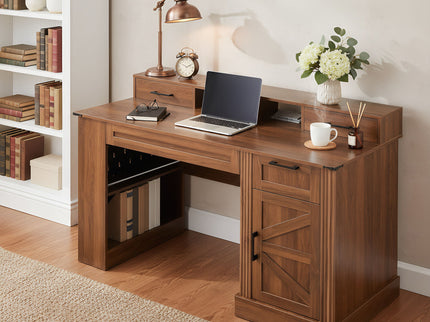 Office Desk With Storage Cabinet, Charging Station, Monitor Stand & Pegboard