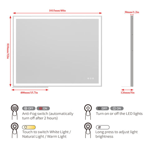 LED Bathroom Vanity Mirror Wall Mounted Adjustable / Warm / Natural Lights Anti-Fog Touch Switch With Memory Modern Smart Large Bathroom Mirrors