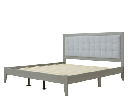 Mid Century Modern Platform Bed With Upholstered Headboard