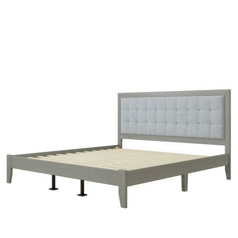 Mid Century Modern Platform Bed With Upholstered Headboard