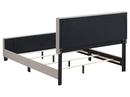 Queen Panel Bed Tufted Upholstered With Tapered Legs - Beige