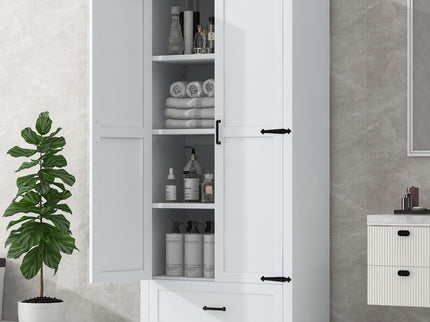 Tall Bathroom Storage Cabinet With 2 Doors And 2 Drawer, Adjustable Shelf - White